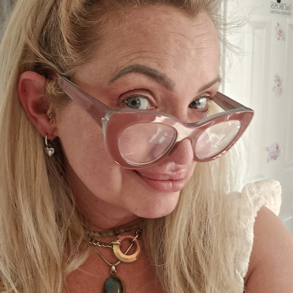 Bold Statement Powder Pink on Teal "Plaza" Reading Glasses From "Vint & York" - Picture 4 of 7